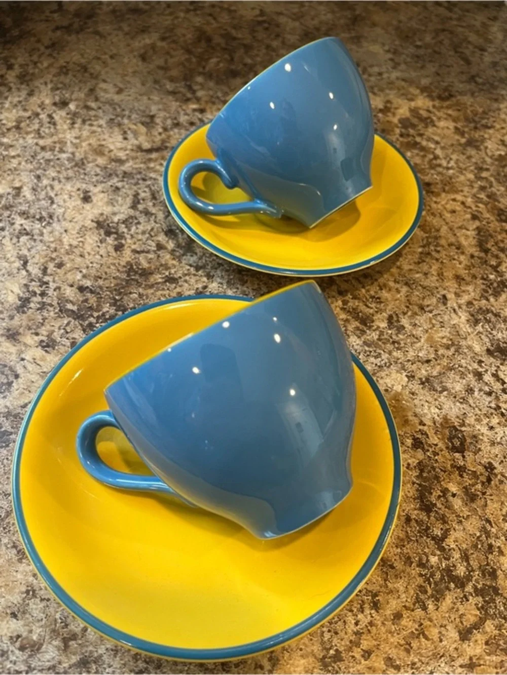 Mayfair Burleigh Bright Blue and Yellow Teacup and Saucer Set - 2pcs England